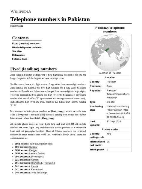 Telephone numbers in Pakistan .